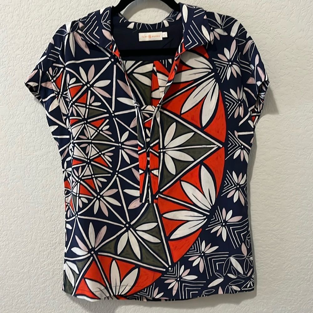 TORY BURCH Floral Pattern 100% Silk Top, Size 2